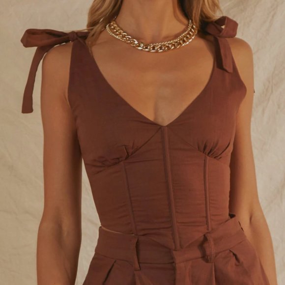 Peppermayo Tops - Peppermayo Brown Bustier Top